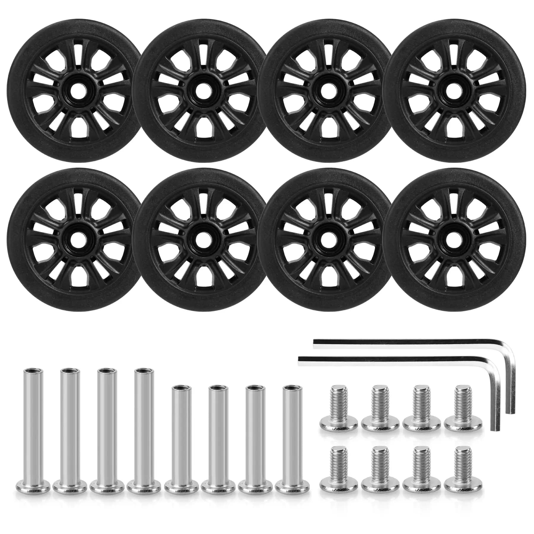 8Pcs Luggage Wheel Replacement with Screw Black Travel Luggage Wheels Replacement Suitcase Parts 55mm Axles Caster Wheel Repair