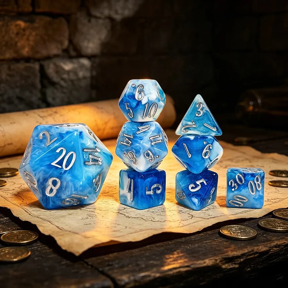 8PCS Resin Dice Set Polyhedral Dice Blue & White Color DND RPG Dice For Dungeons & Dragons MTG Tabletop Role‑Playing Board Game