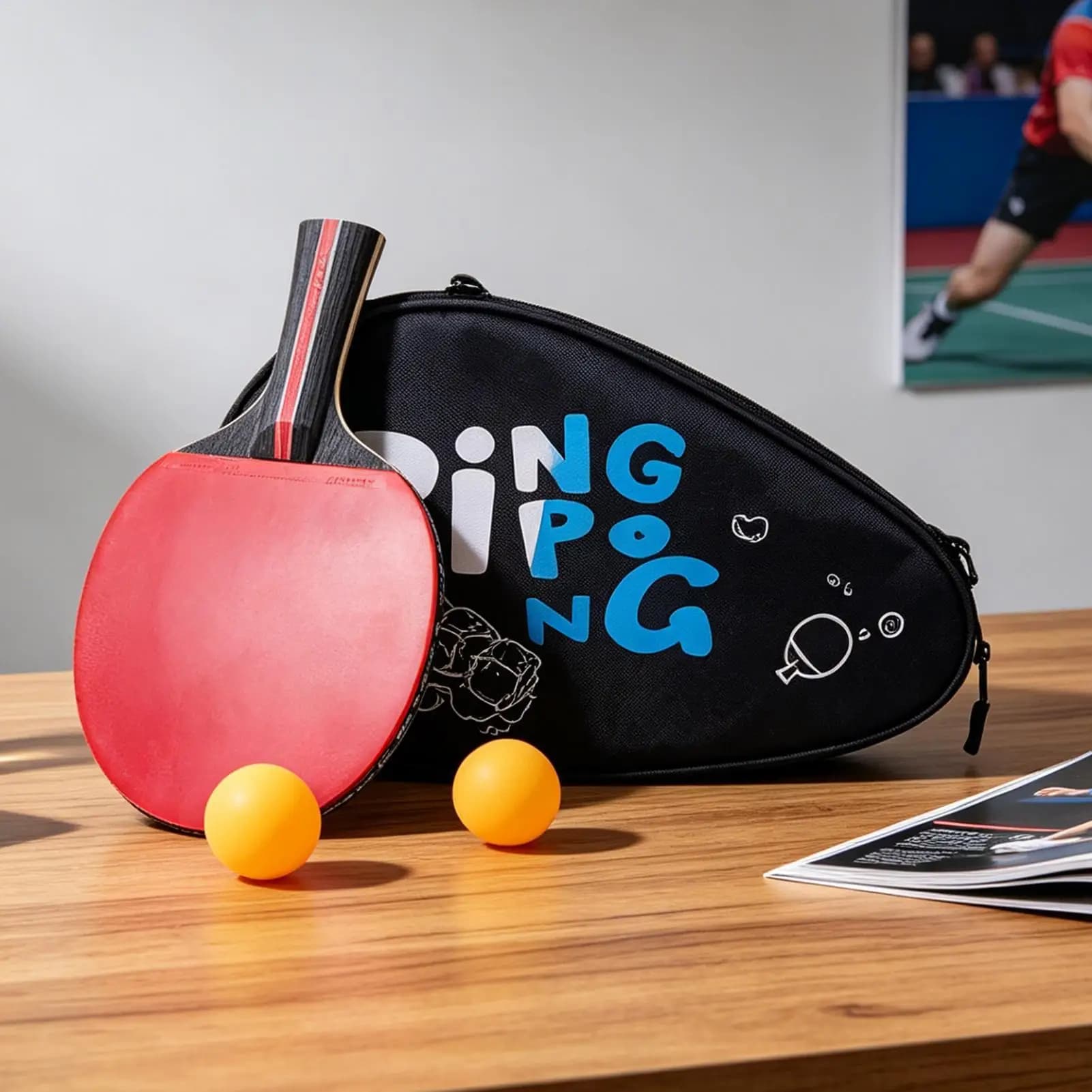 Table Tennis Racket Bag Waterproof Hard Shell Case Adjustable Strap Table Tennis Racket Organizer with Ball Compartment for