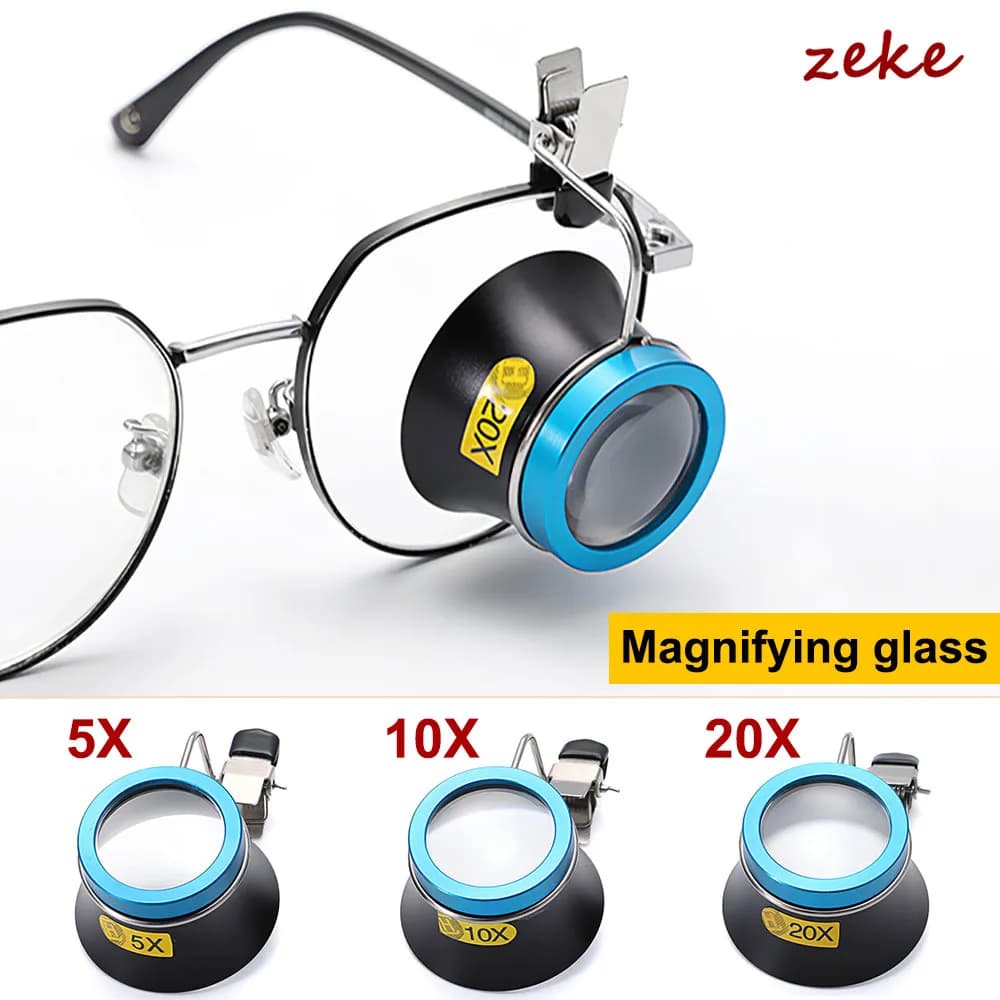 20X 10X 5X Lente d'ingrandimento per occhiali Clip-On Lente d'ingrandimento Lente d'ingrandimento Oculare portatile Operazione di processo per strumenti di riparazione per orologiai