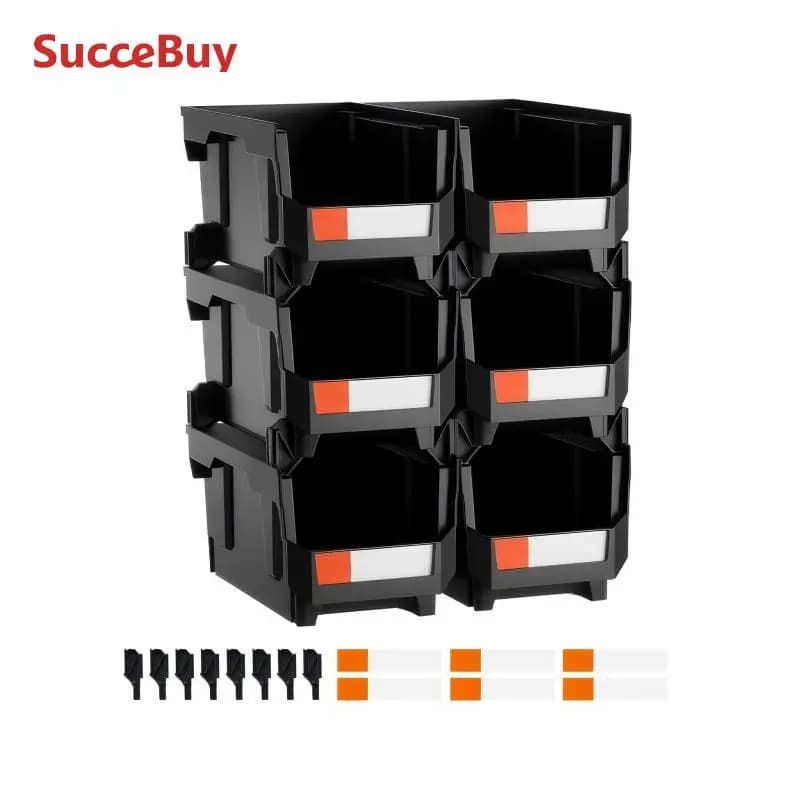 SucceBuy Confezione da 6 scatole impilabili in plastica Contenitori portaoggetti Contenitori trasparenti/neri per piccole parti per l'organizzazione degli accessori dell'armadio