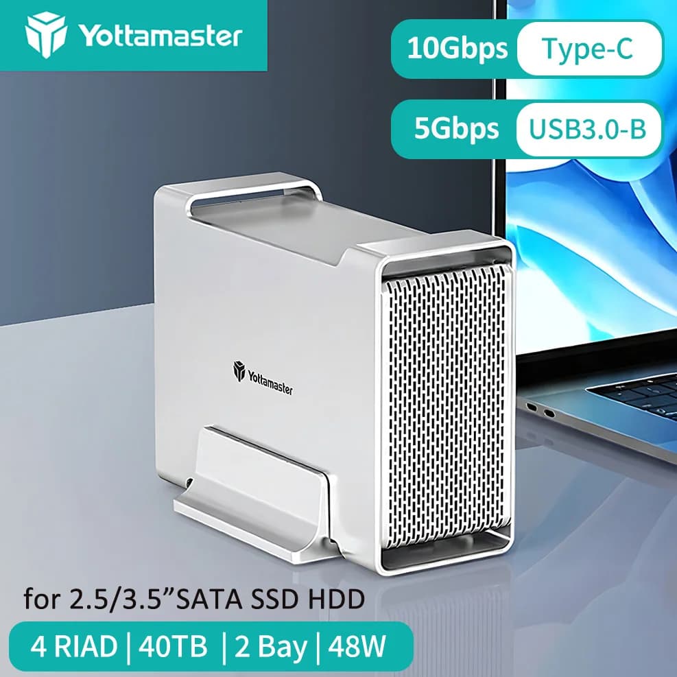 Yottamaster Enclosure per Disco Rigido RAID a Doppio Alloggiamento 10Gbps Tipo C 5Gbps USB 3.0 DAS 2.5/3.5\" SATA SSD/HDD Case Esterno per Disco Rigido 40TB