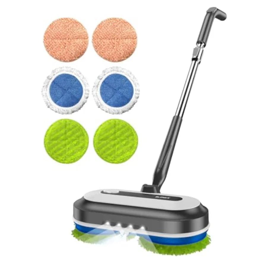 Mop Elettrico Senza Fili con Luci LED e Spruzzatore d'Acqua per Tutti i Pavimenti, Serbatoio Grande da 290ml, Mop Rotante Autopulente Regolabile