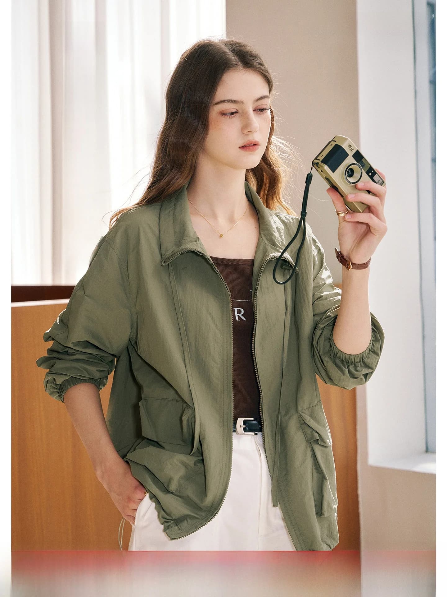 KUHNMARVIN Women's Stand Collar UV Protection Clothing Casual Loose Fit Long Sleeve City Outing Fashion Commuting