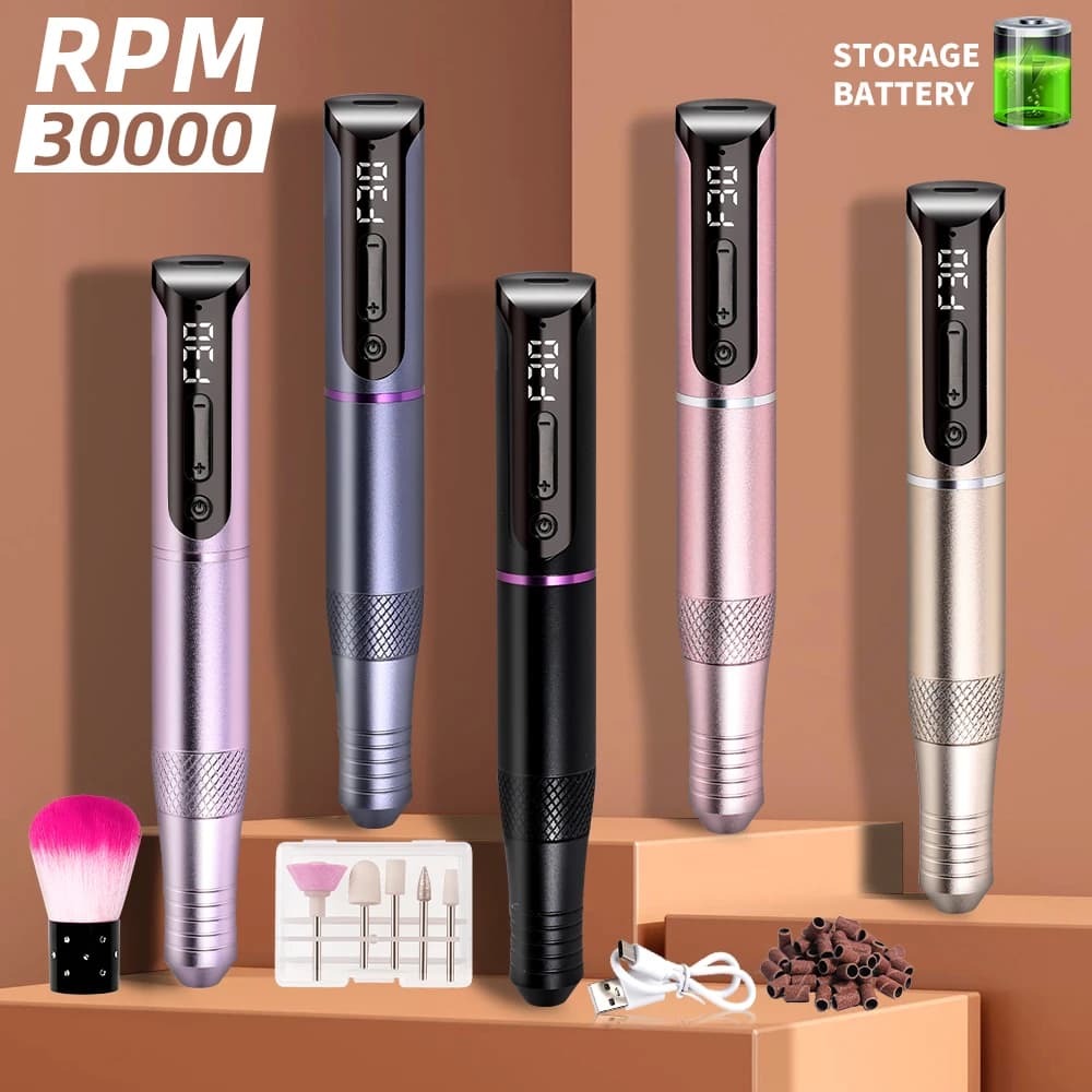 Rechargeable electric drill grinder for nail art from 35000 rpm with display suitable for manicure tools with nail gel polish