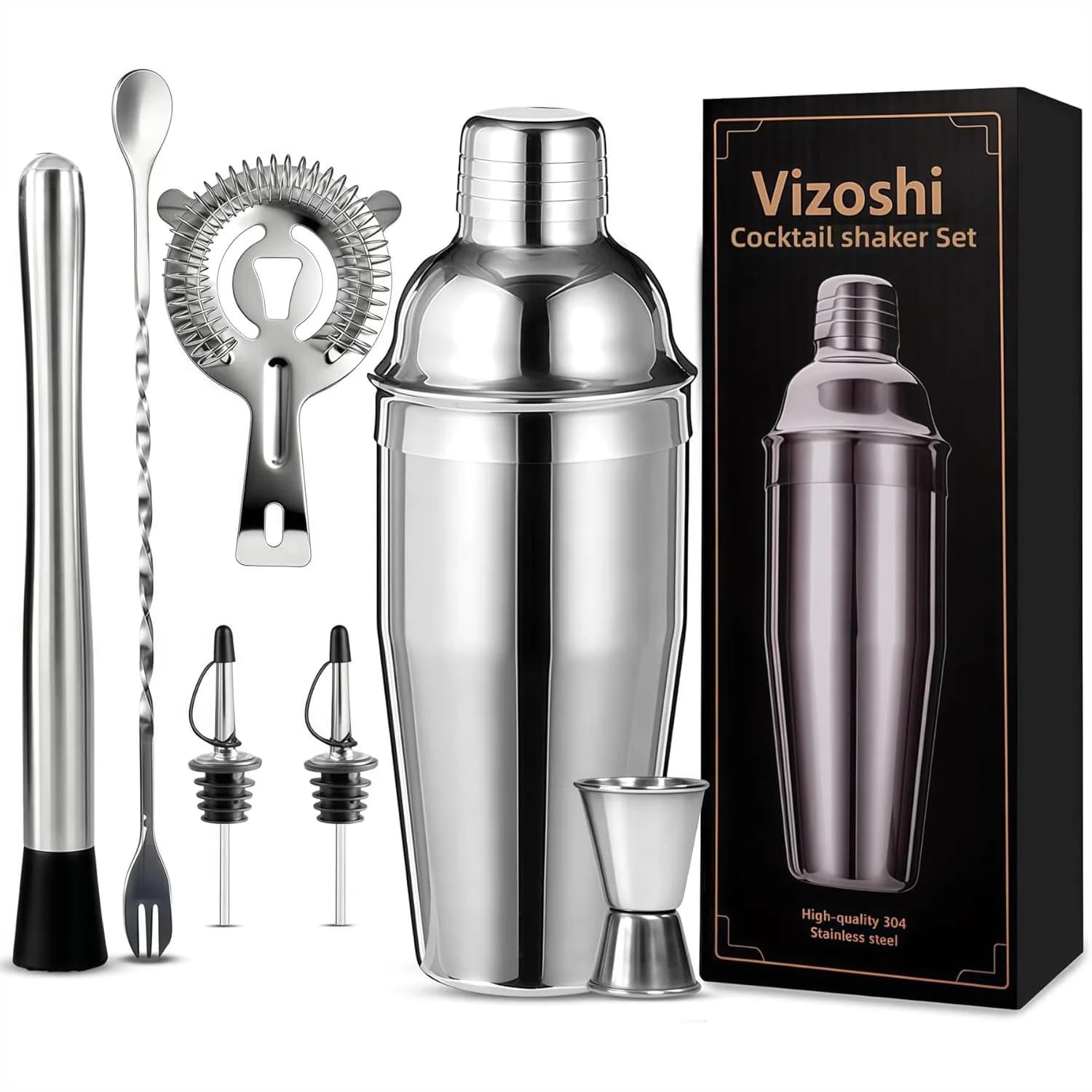 Set Professionale per Cocktail con Jigger, Strainer, Cucchiaio, Muddler, Beccucci Versatori - Accessori Ideali per Bar Domestico per Principianti e