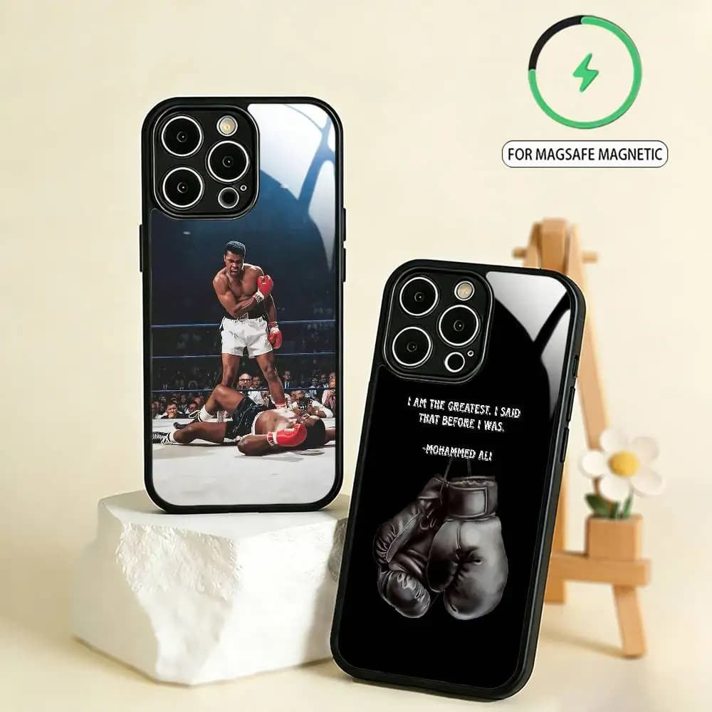 La Migliore Cover per iPhone con Muhammad Ali per iPhone 17, 16, 15, 14, 13, 12, 11 Plus, Pro Max, Magnetica per Ricarica Wireless Magsafe