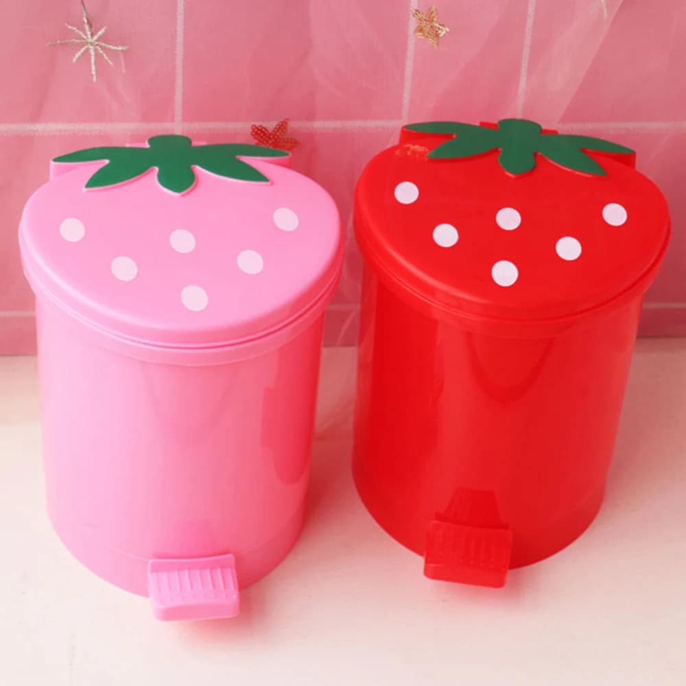 Mini Cestino per Rifiuti Sigillato e Coperto, Mini Bidone Pop-Up a Forma di Fragola, Contenitore per Rifiuti da Scrivania per la Casa