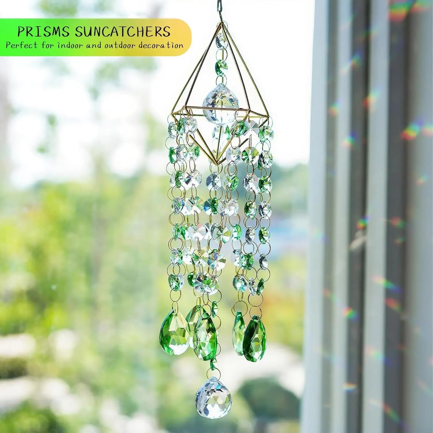 Crystal light-catching glass wind chime, sunlight catcher indoor window rainbow prism hanging decoration for home and garden