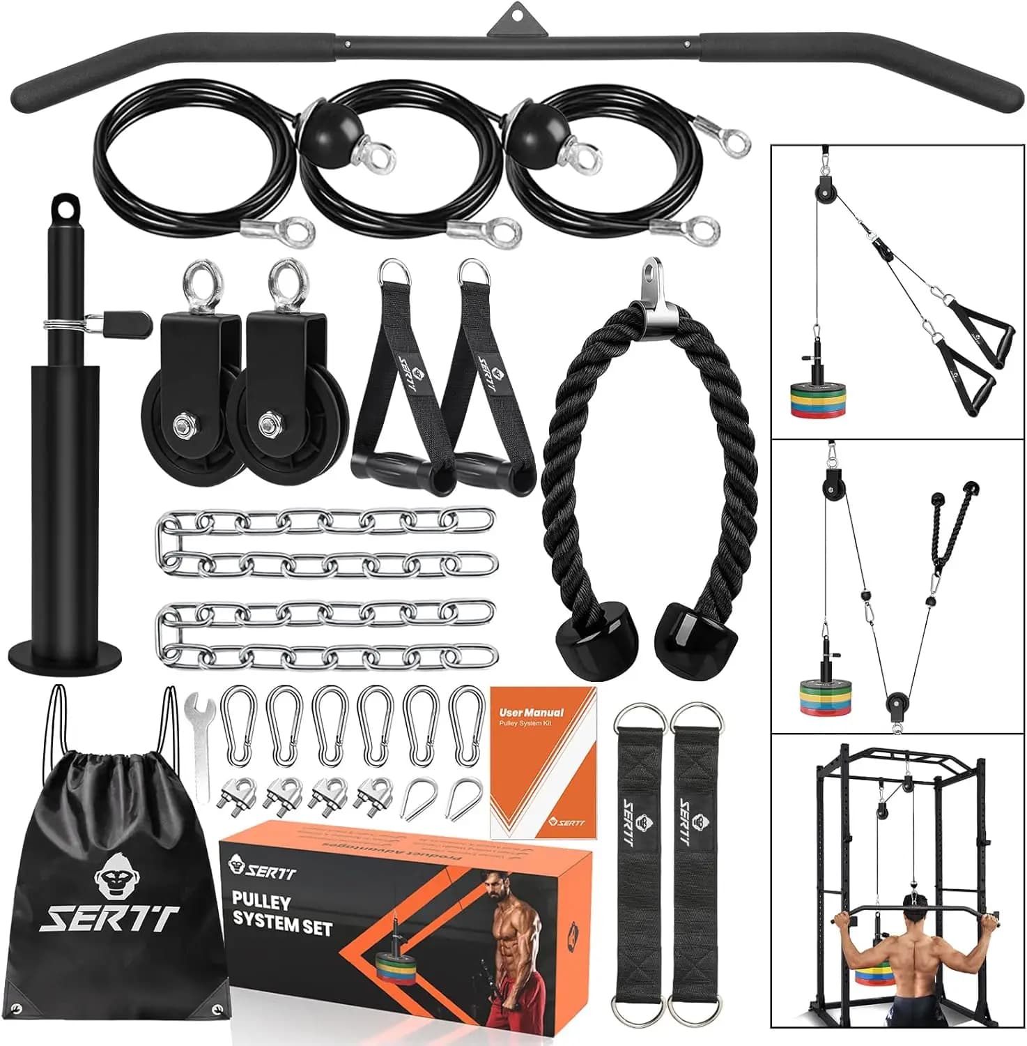 Sistema di Pulegge per Palestra Domestica per Tricipiti, Lat Pulldown, Bicipiti - Cavo per Allenamento Completo del Corpo per Squat Rack e Garage