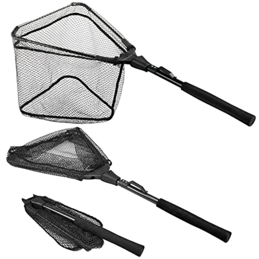 Fishing Net Fish Floating Landing Net, Kayak Nets with Fixed Foldable Telescopic Pole Handle, Bass Trout Fishing Nets with Nylo