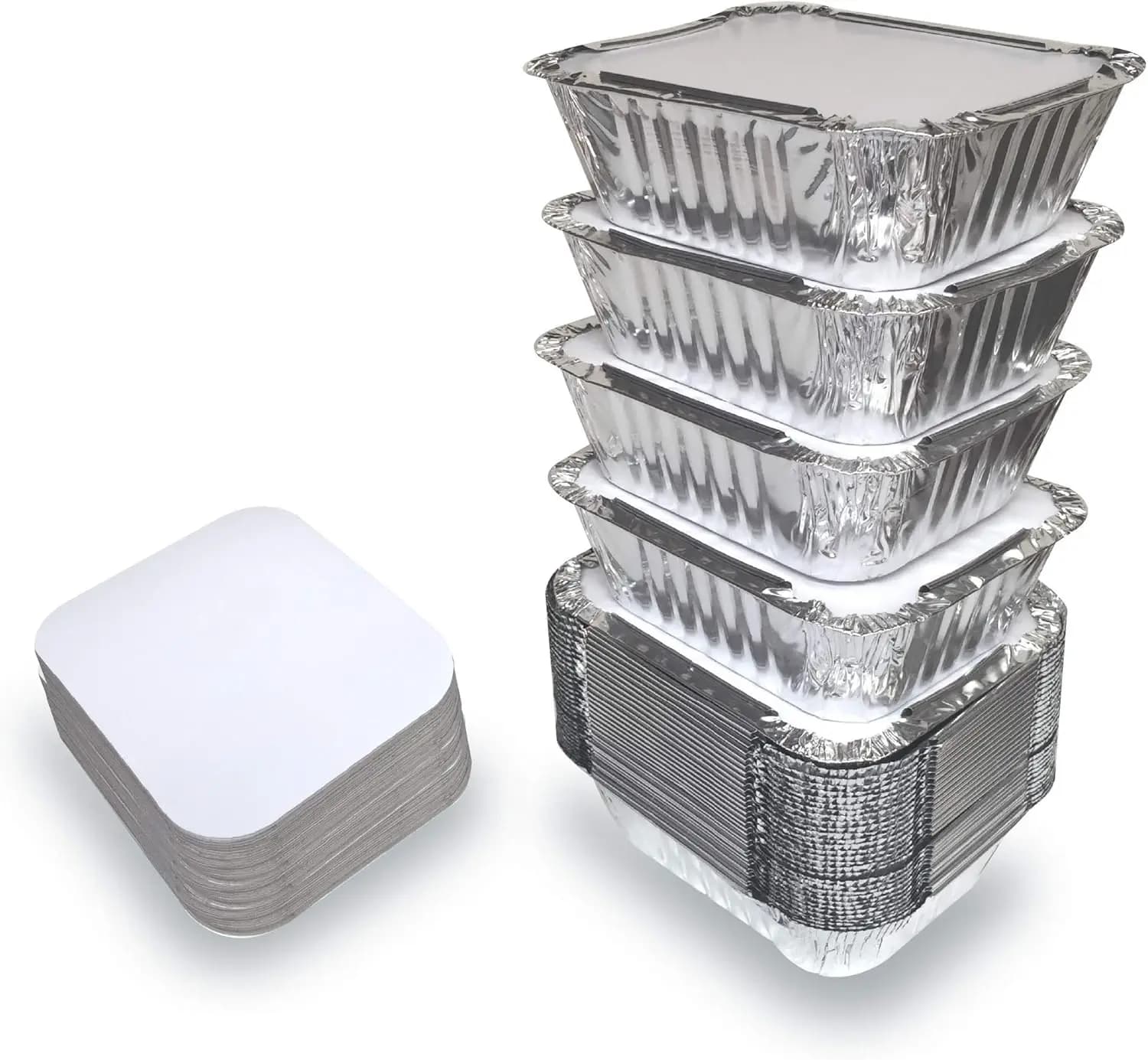 Confezione da 55 Mini Vaschette in Alluminio con Coperchi, Contenitori da 1 Libbra per Preparazione Pasti, Vaschette per Asporto Adatte al Congelatore