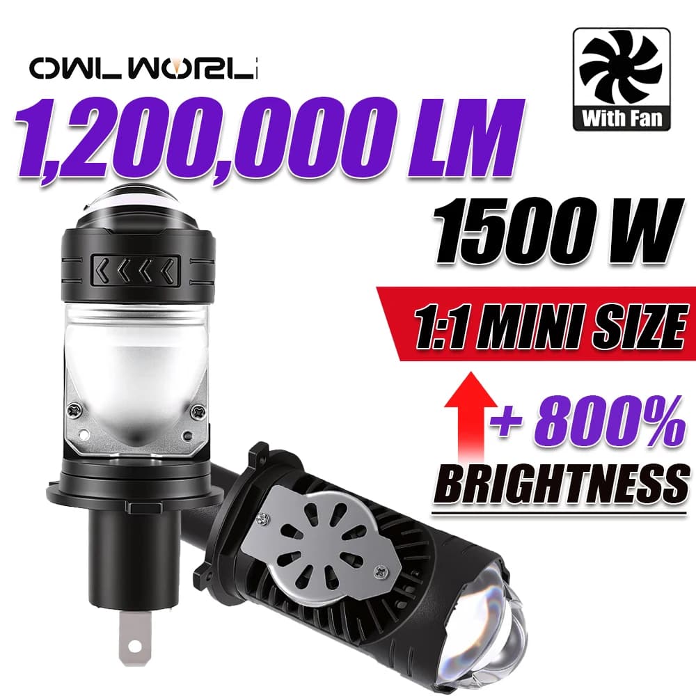 H4 1:1 Mini Size BI LED Projector Lens Turbo Fan 1200000LM 1500W Super Bright 7035 CSP Chips Hi/Lo Beam Car Fog Light LED Lamp