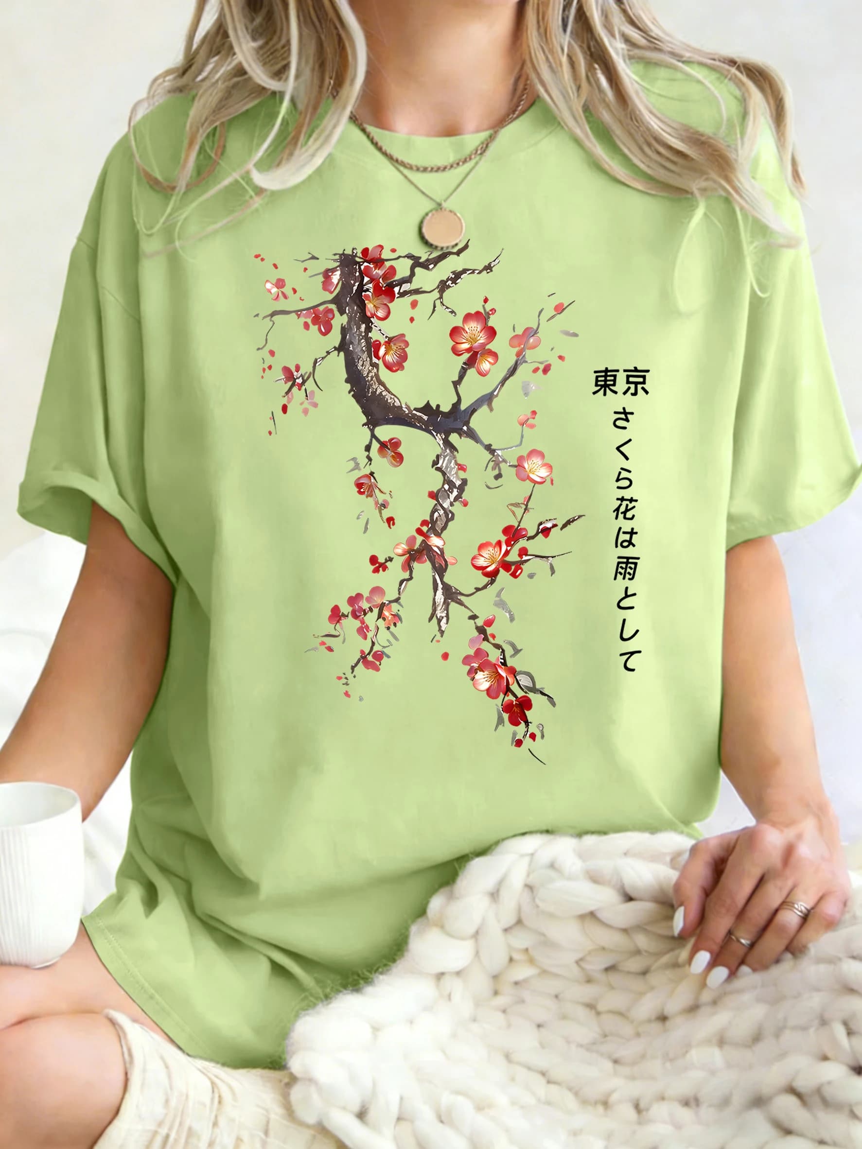 T-shirt con stampa Harajuku Tokyo Cherry Blossom da donna, girocollo estivo, in cotone, streetwear, hip hop, a maniche corte