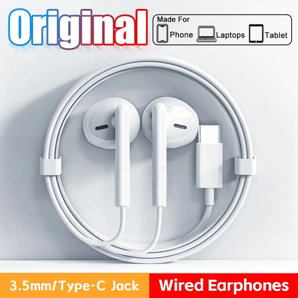 TypeC Earphones For iPhone 17 Air 16 15 14 13 12 11 Pro Max iPad Wired Earbuds 3.5mm Tablet Laptops Headphones Phone Accessories