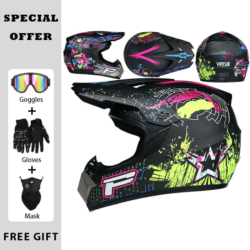 Motorcycle Cross Helmet Dirt Bike Downhill AM DH Crossed Helmet Road Driving Safety 3 Pieces - Eyewear Mask Gloves
