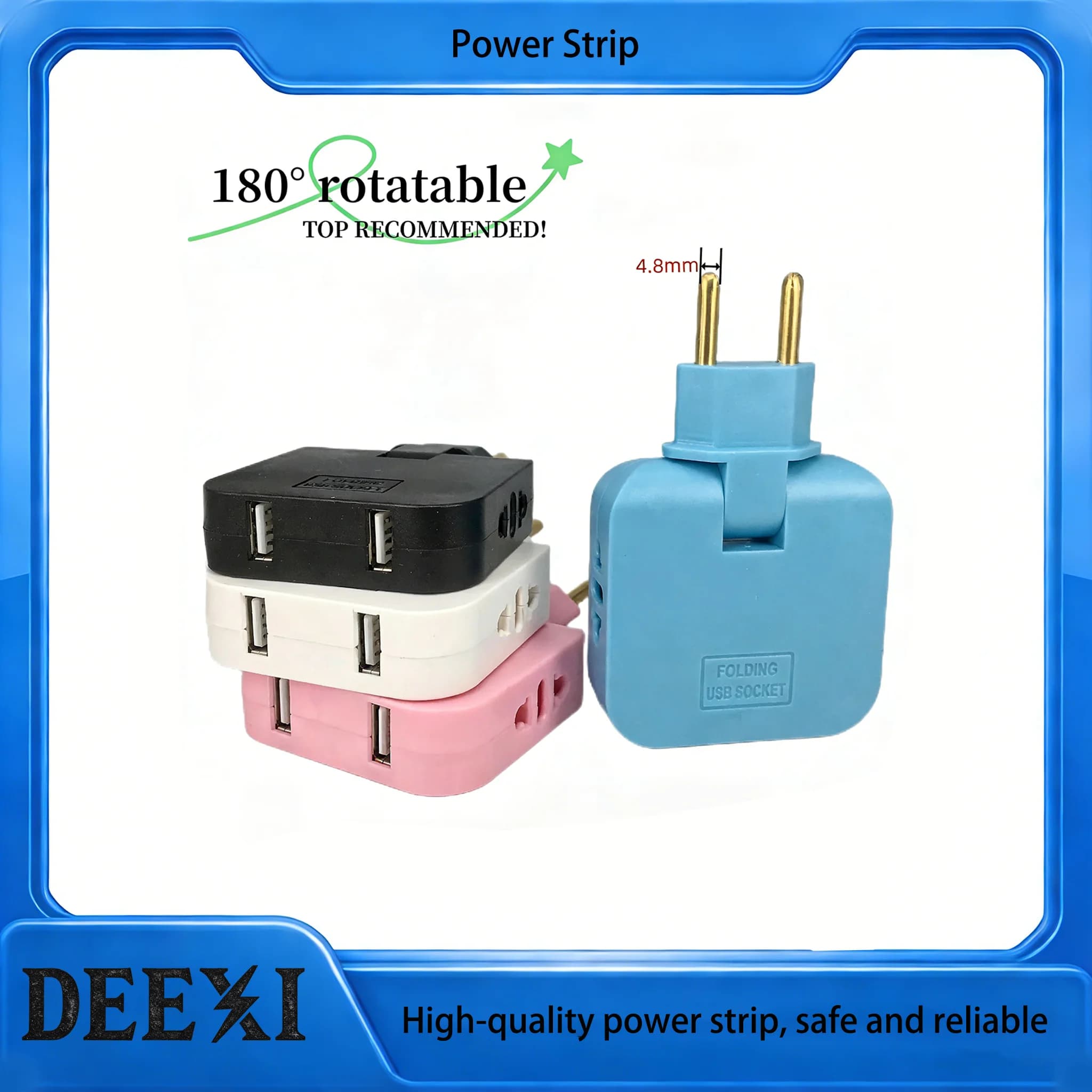 Power Adapter 2 USB 3 in 1 from American socket to European socket, folding, travel current converter, KR socket, AC socket.