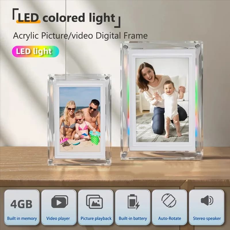 Cornice per foto digitale 3CGRO-IPS con sincronizzazione musicale Luce ambientale a LED Rotazione automatica Riproduzione video/foto da 4 GB Spina americana