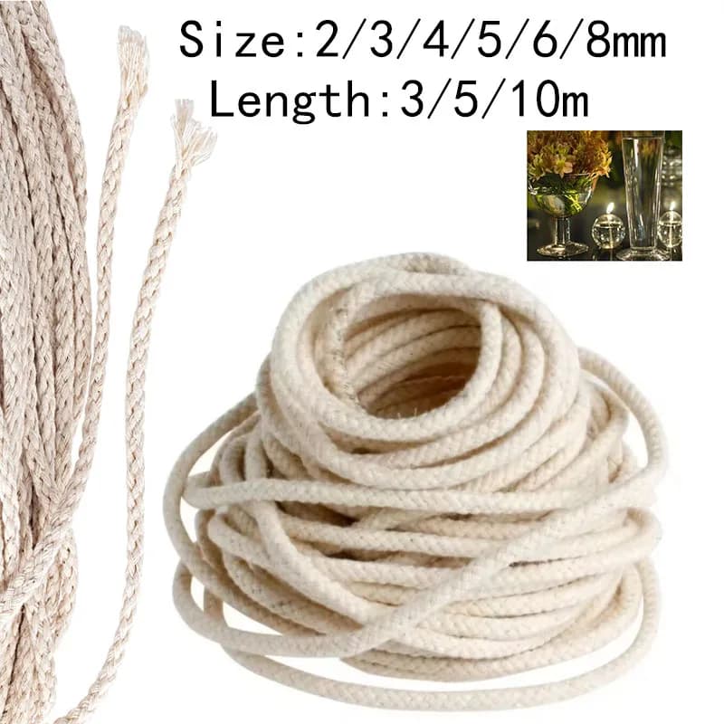Stringa di stoppino per lampada a olio in cotone da 2-8 mm per bruciatori di vetro, 3/5/10 m di alcol, cherosene, combustibile, accessori per la produzione di candele fai da te
