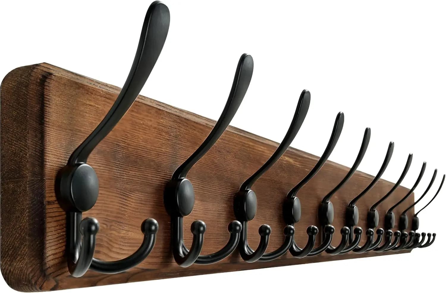 Appendiabiti lungo in legno da 38,5" con 10 ganci tripli, montaggio a parete per cappotti e giacche in marrone