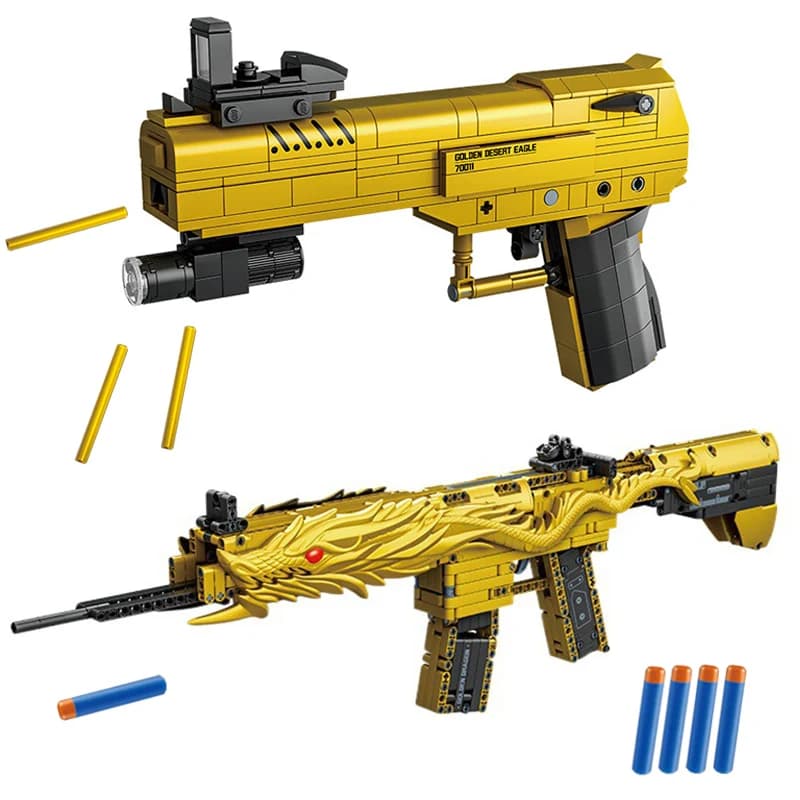 Military Technical Golden Desert Eagle M416 Assault Rifle Model Building Blocks WW2 Game Dragon Gun MOC Bricks Toys For Capt Gift