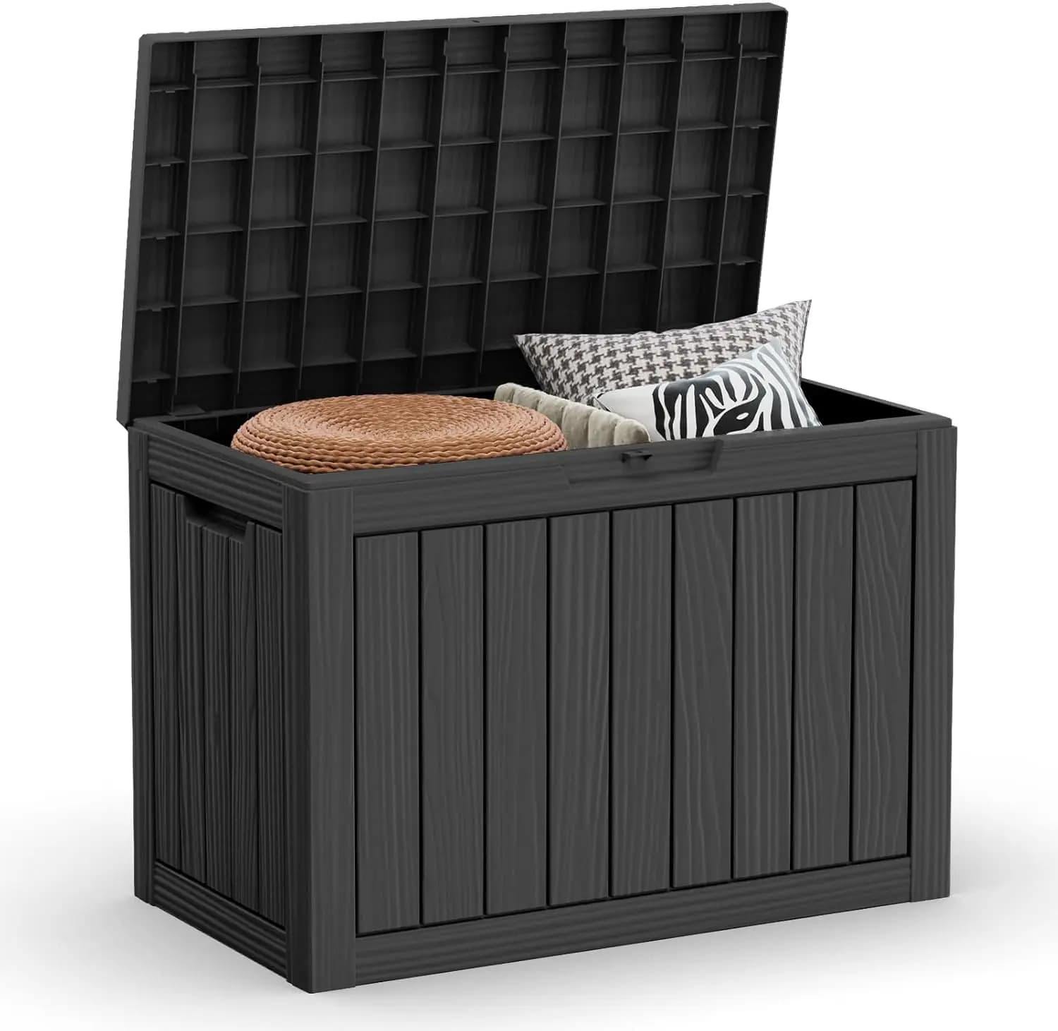 45 Gallon Lockable Deck Box, Waterproof & UV-Resistant Outdoor Storage for Patio Cushions, Garden Tools, Pool Accessories - Black