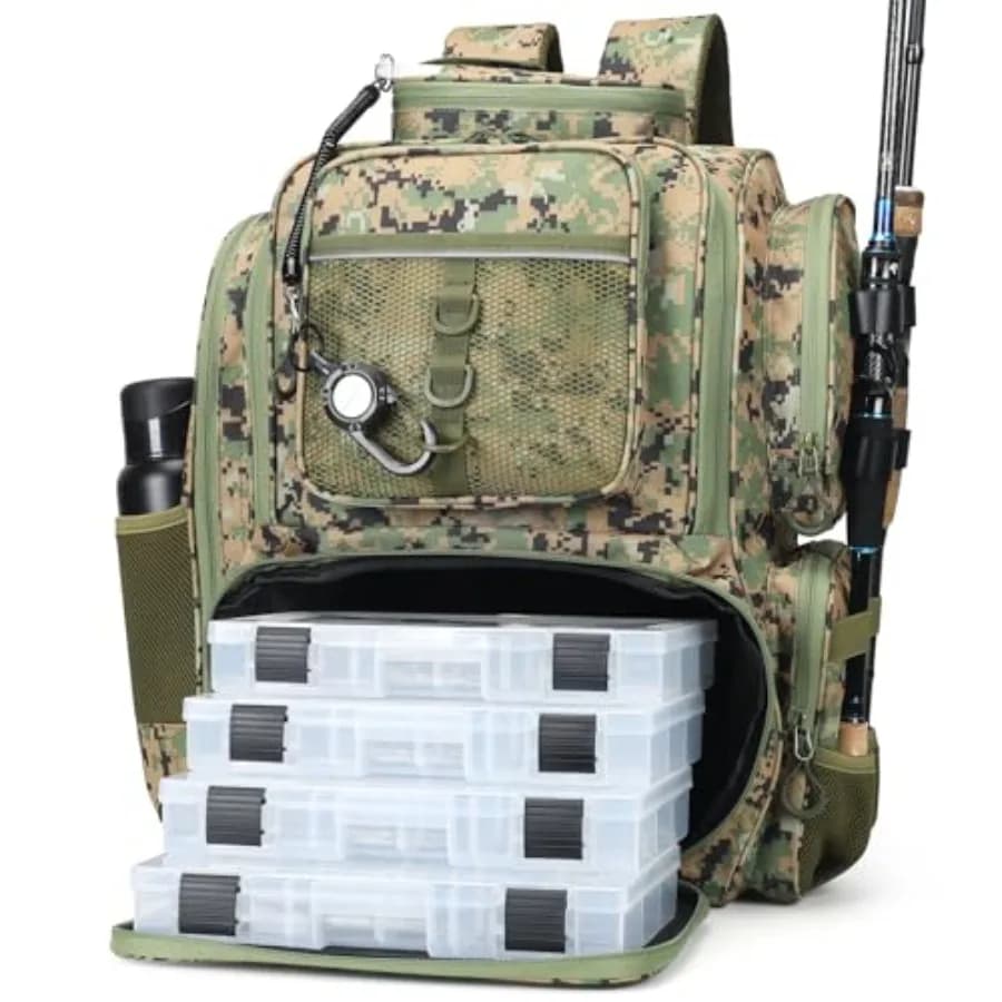 Zaino da Pesca con Scatole Porta Attrezzatura Borsa da Pesca Grande in Materiali Resistenti