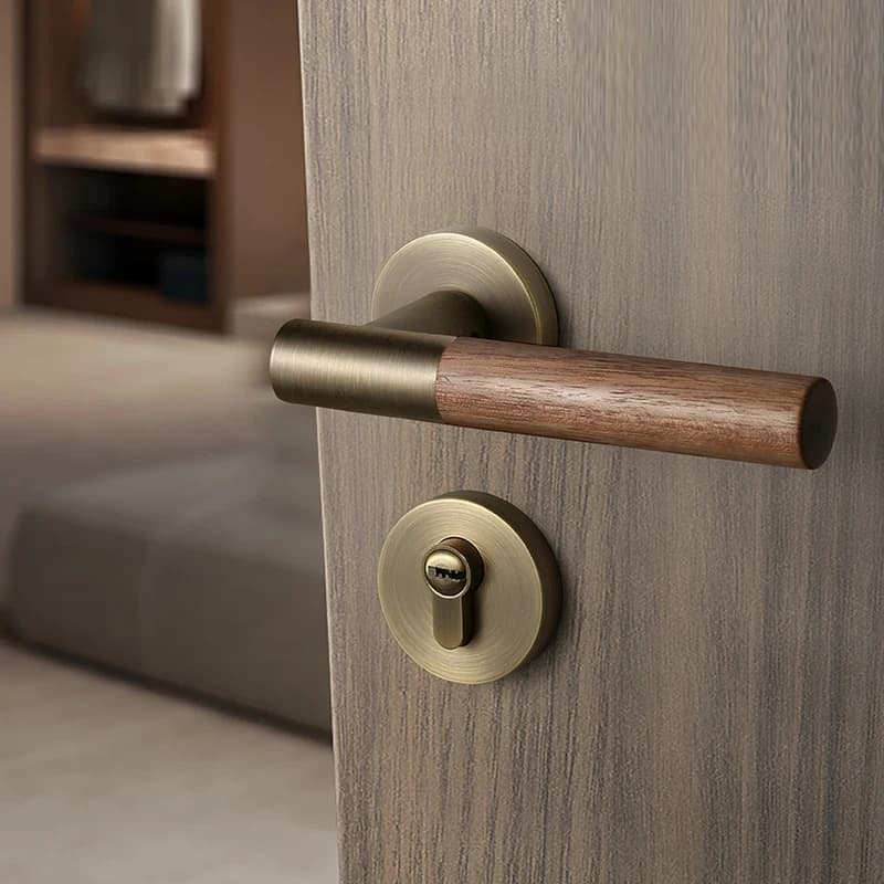 Nuova serratura per porta della camera da letto per interni in stile cinese, legno di noce nera, maniglia per porta in legno massello retrò, serratura silenziosa con aspirazione magnetica