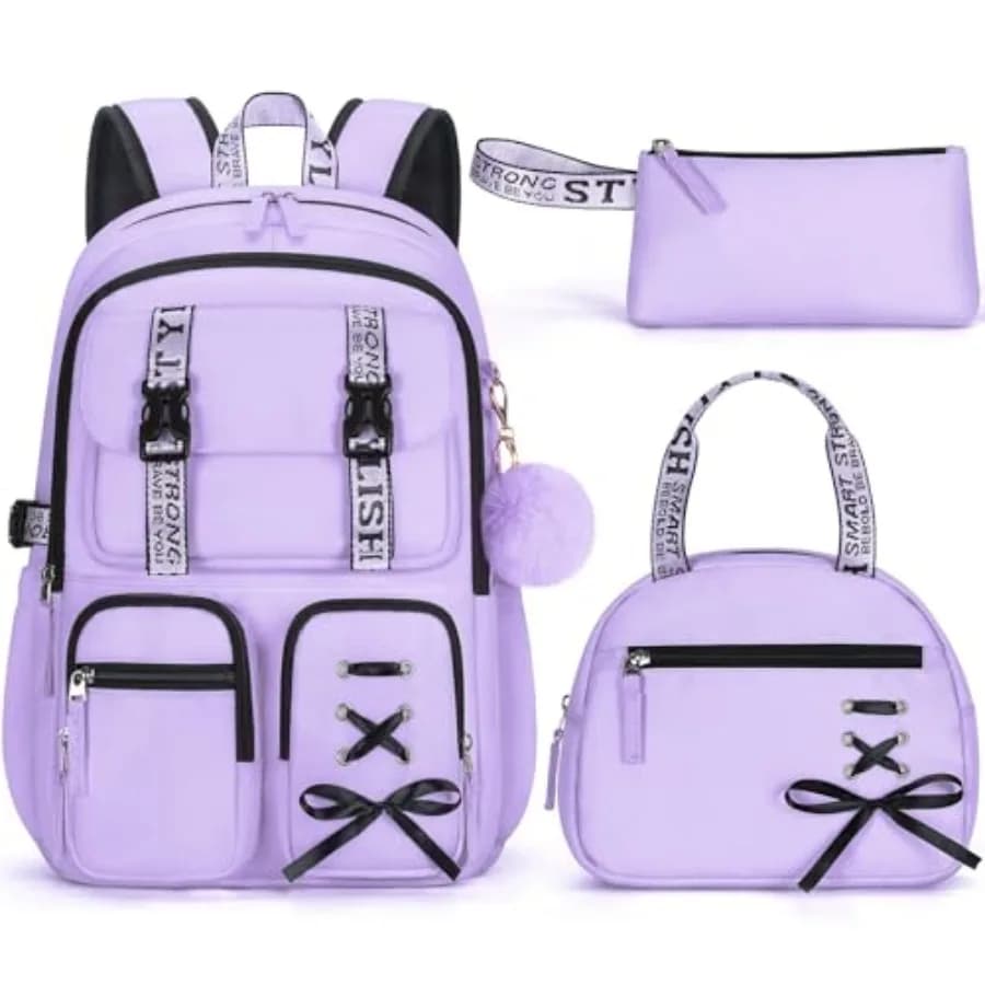 Zaino per ragazze 3 pezzi, zaino impermeabile per ragazze con borsa per il pranzo e astuccio, zaini per bambine e adolescenti, per la scuola materna e elementare