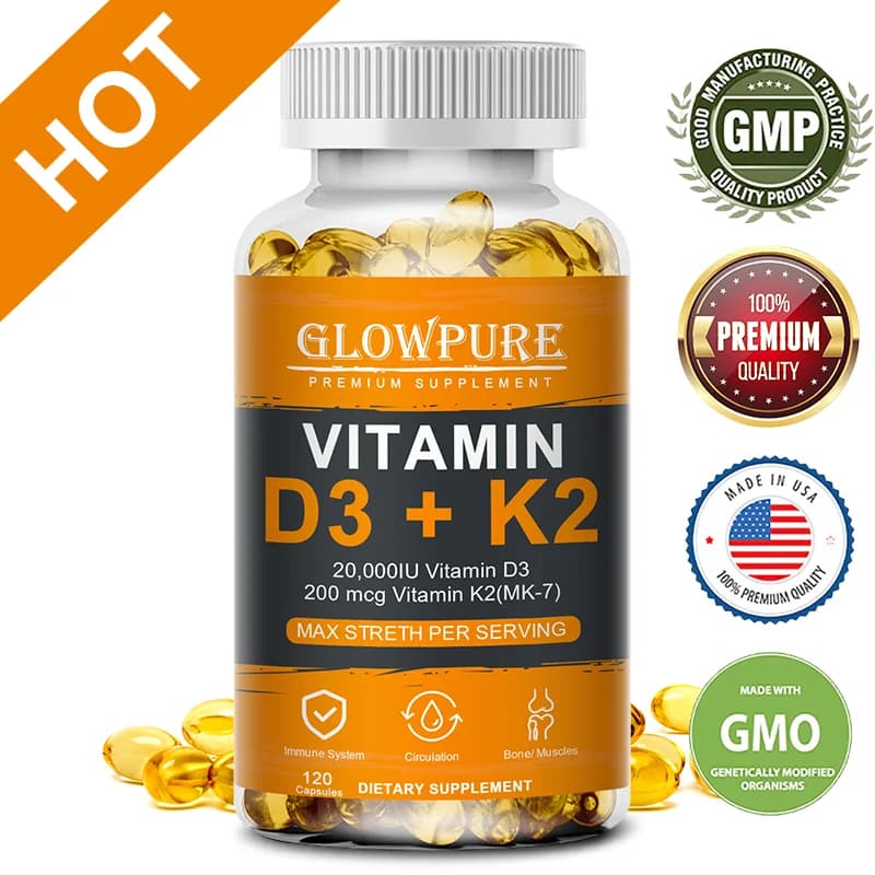 Vitamin capsule D3 K2 for bones, joints, calcium absorption, cardiovascular, immune system Daily health supplement