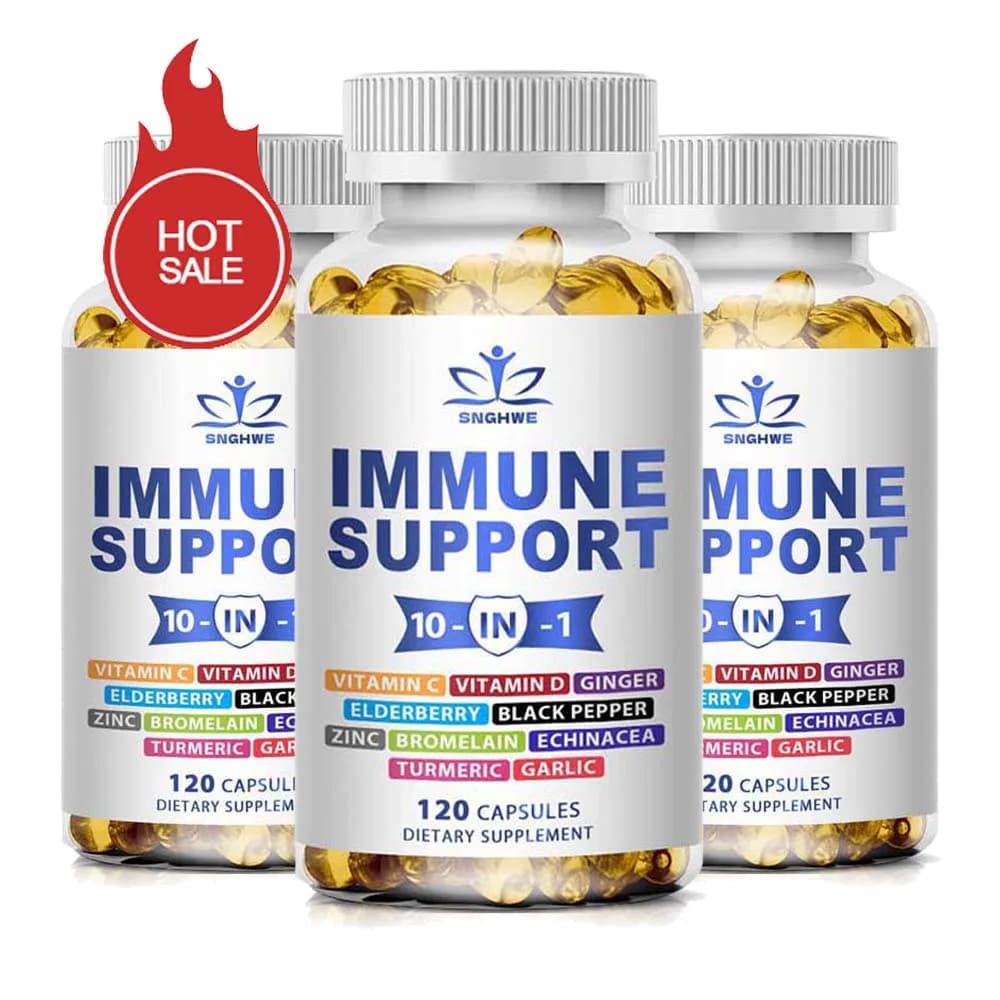 120 Organic Immune Supplements Containing Elderberry, Vitamin C And Zinc 50mg, Vitamin D,Curcumin And Ginger, Echinacea