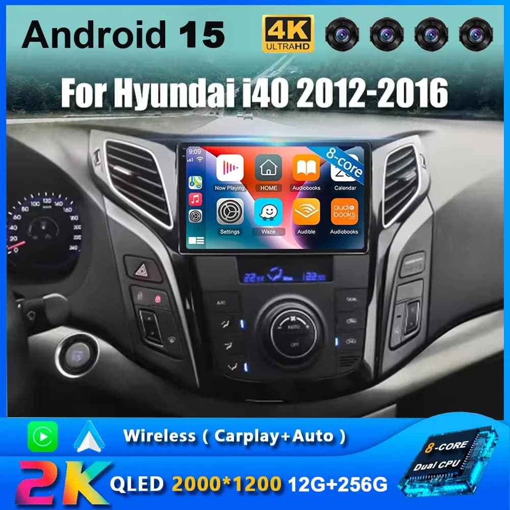 Android 15 Autoradio Per Hyundai i40 2012 2013 2014 2015 2016 2 Din Lettore Multimediale di Navigazione GPS Carplay Auto Stereo DVD