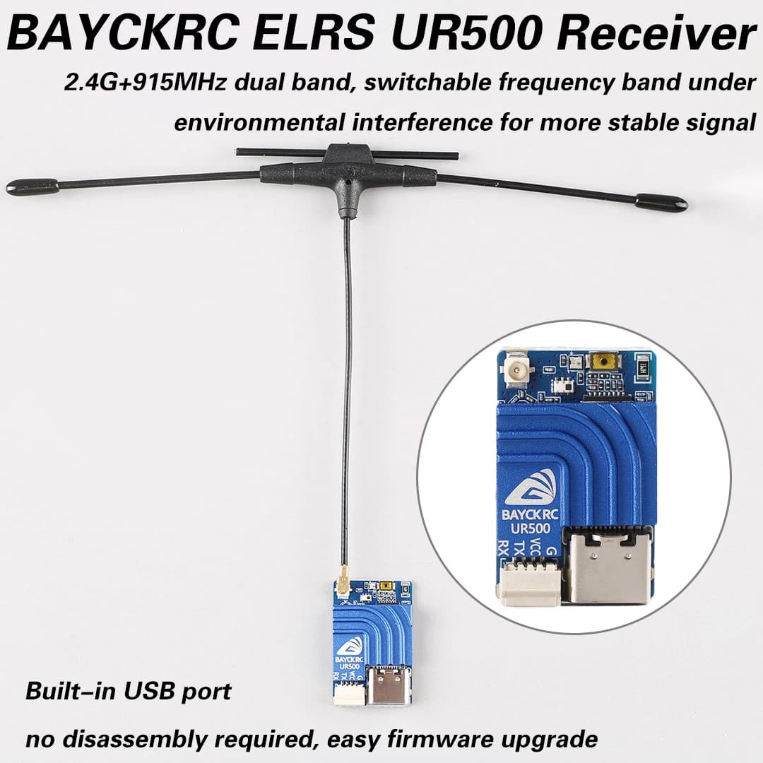 BAYCKRC UR500 ELRS RX 500mW Dual Band 2.4G 915MHz Switchable FPV Receiver Anti-interference Long Range Drone Receiver