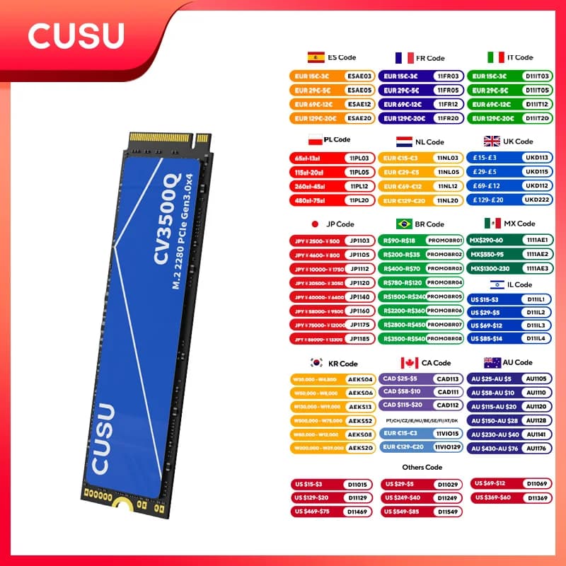 CUSU SSD 512 GB 1 TB 2 TB NVMe M2 PCIe3.0 M.2 2280 Disco rigido a stato solido per laptop desktop