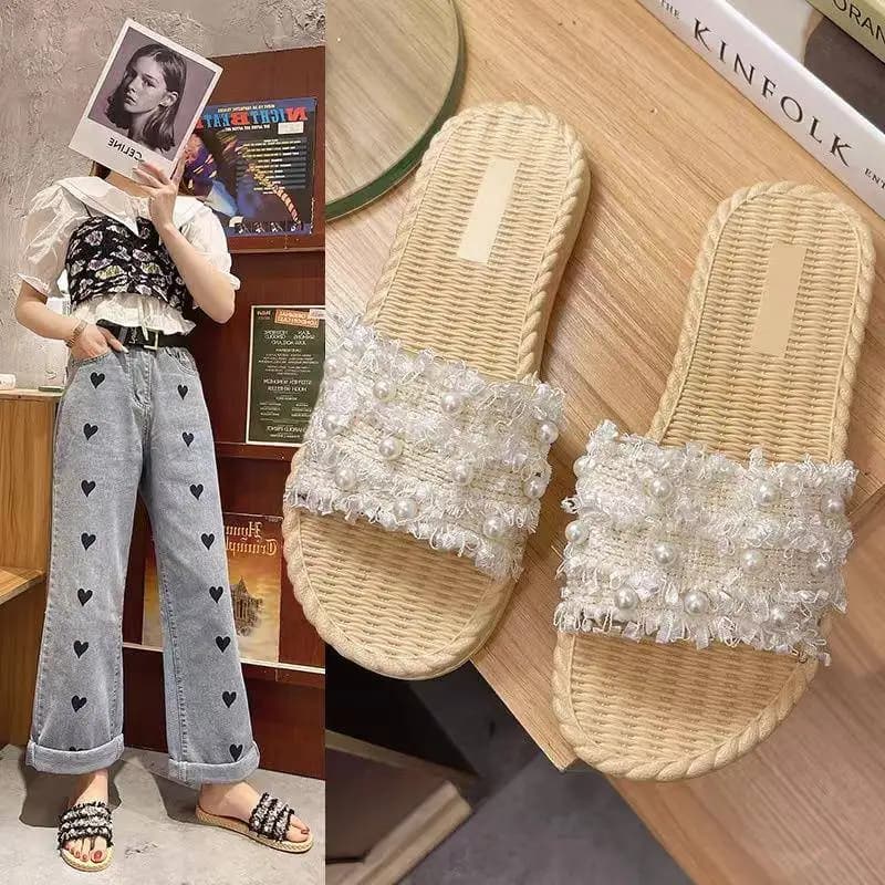 Women's Summer Outdoor Wear Slippers Cute Daisy Flat Sandals Home Use Anti-Slip Anti-Odor BEAUTISKY Ethnic Style Casual Slip-On