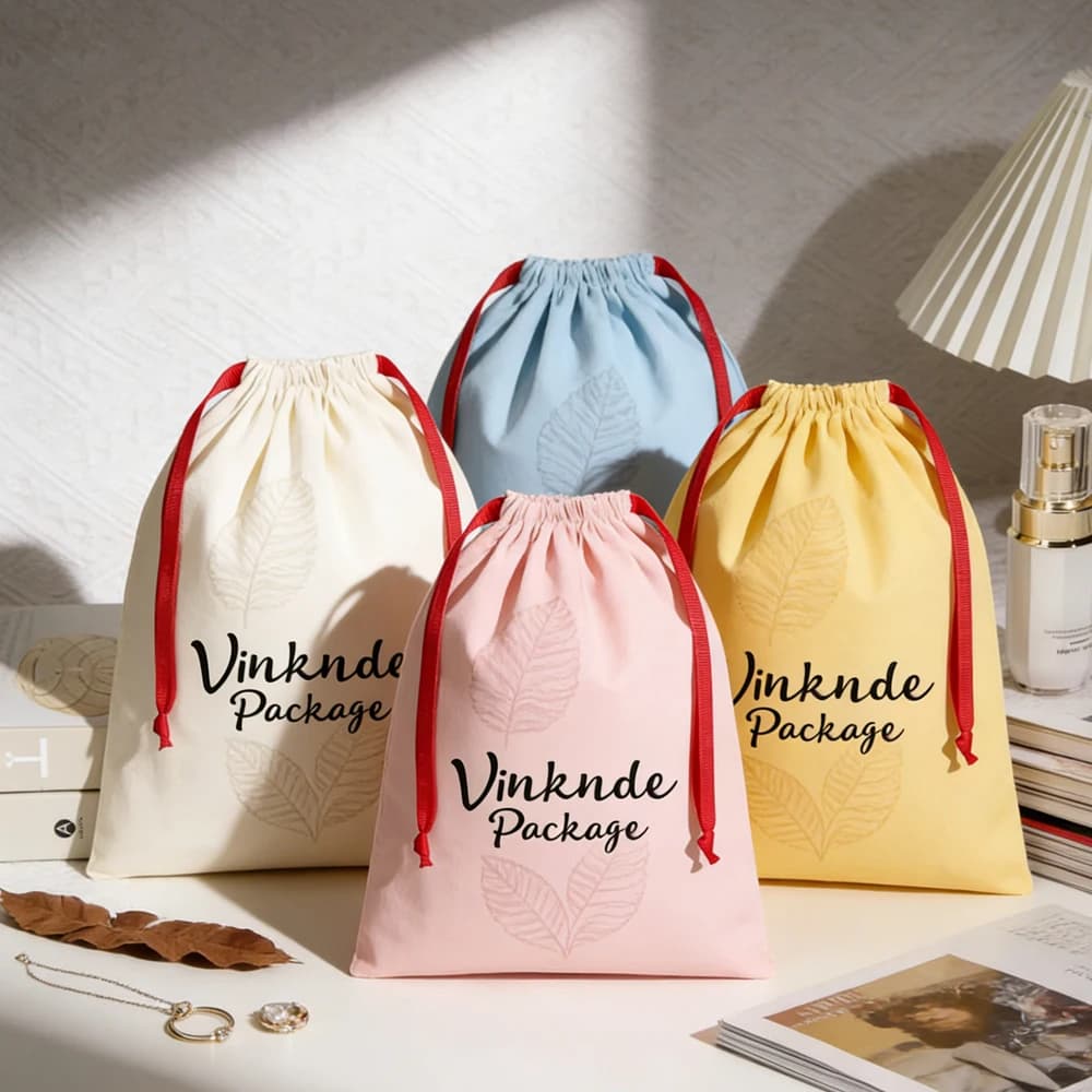 Custom Logo Luxury 8x10cm Beige Cotton Jewellry Pouch Drawstring Bag for Shoes Jewelry Cosmetics Oil Perfume Wedding Gifts Sack