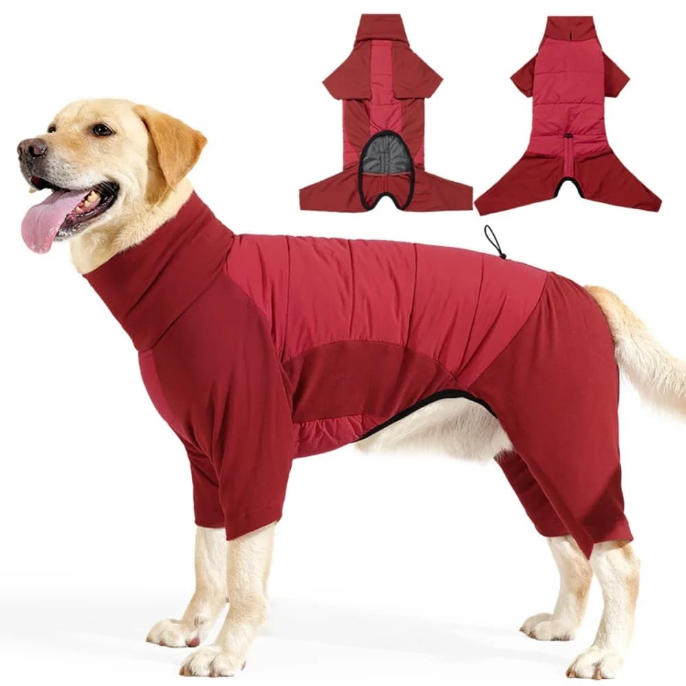 Tuta invernale per animali domestici a collo alto Impermeabile antivento per cani Vestiti lenitivi Felpa con cappuccio a quattro zampe per cani calda in cotone ispessito