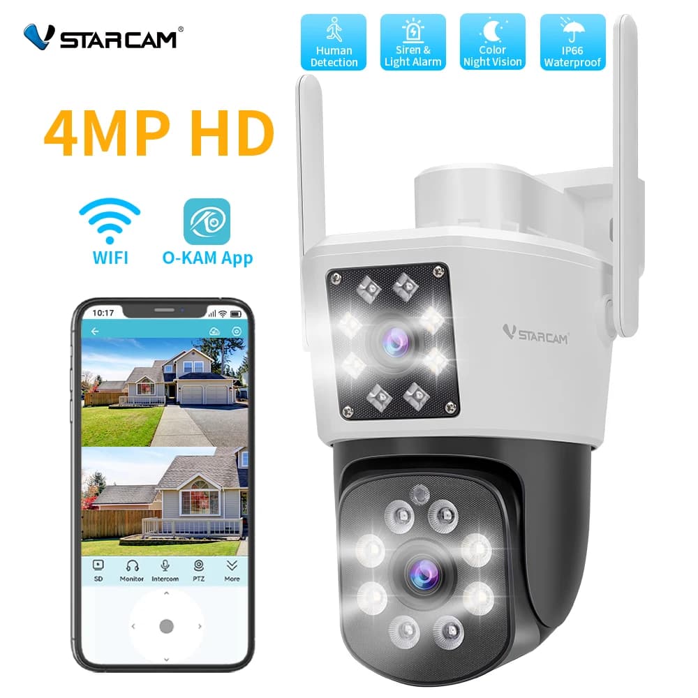 VSTARCAM Double lens safety camera, 1080P, Starlight night vision, panoramic/ inclination, light and mermaid alarm, two-way audio