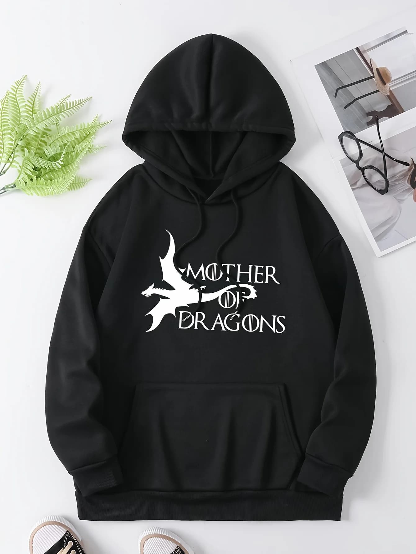 [Cucente felpa con cappuccio con stampa drago] Felpa con cappuccio casual da donna con stampa drago con tasca a marsupio - Poliestere accogliente, lavabile in lavatrice