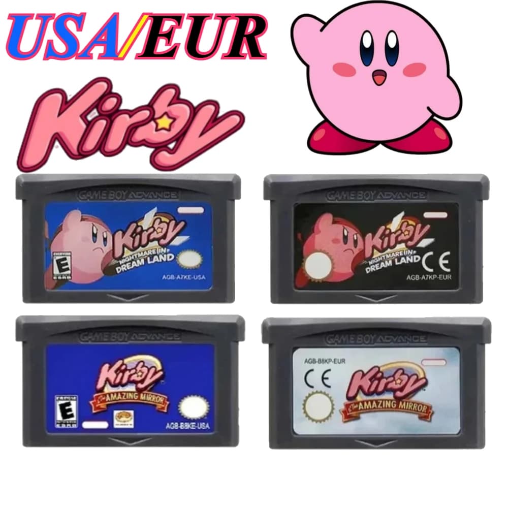 Cartuccia di Gioco Kirby USA/EUR per Console 32-Bit, Versione Inglese, Amazing Mirror Nightmare in Dream Land per GBA NDS