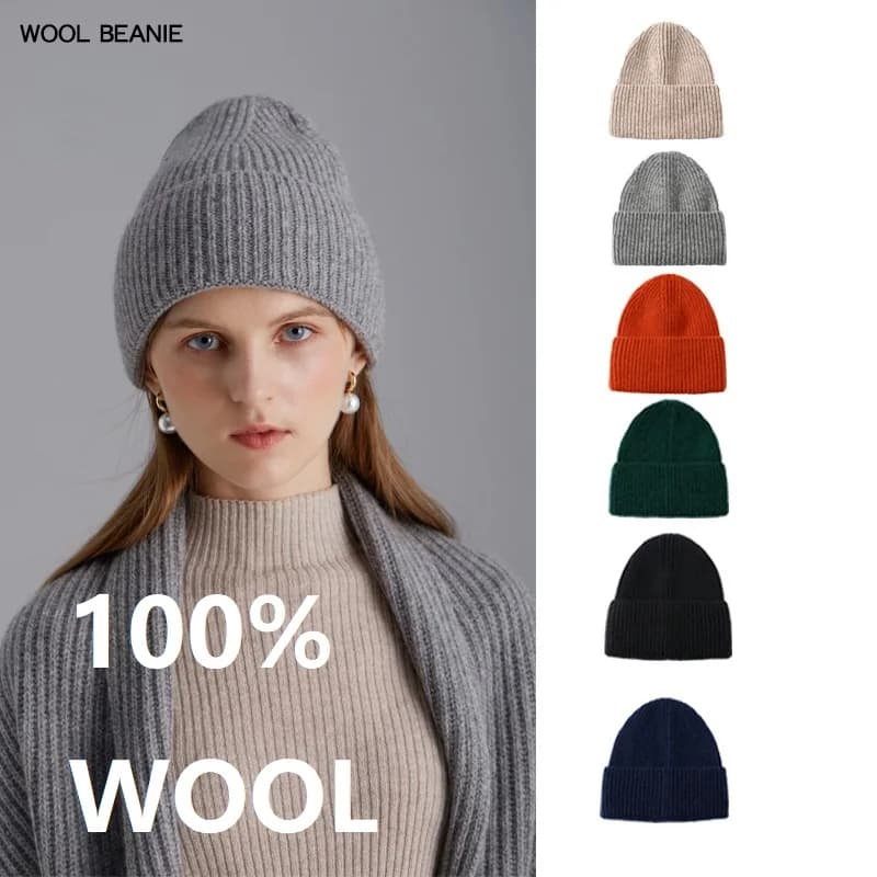 Cappello a cuffia in lana merino 100% unisex tinta unita all'uncinetto Skullies autunno inverno berretto lavorato a maglia per donna uomo ragazzo ragazza