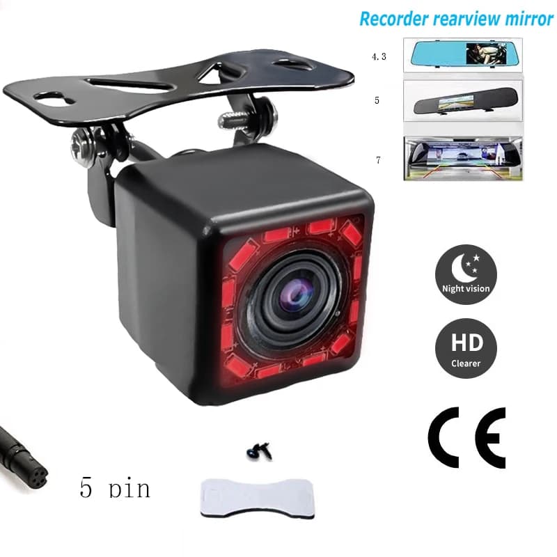 Dashcam per auto aggiunta Telecamera per retromarcia a 5 pin Redlight Visione notturna HD Backup Telecamere per parcheggio anteriori e posteriori grandangolari impermeabili