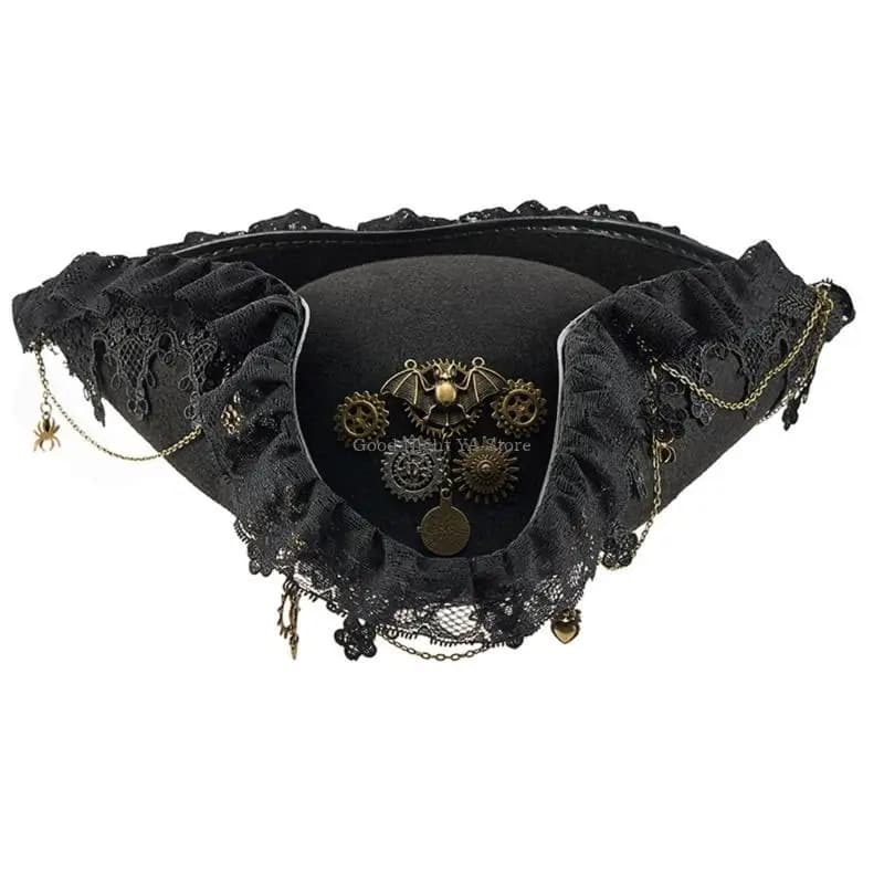Lace Trim Bat Gear Pirate Hat Breathable Adult Roleplay Headpiece For Halloween Costume And Victorian Theme Party Props