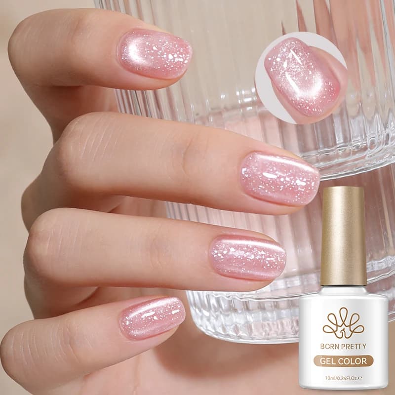 BORN PRETTY 10ml Smalto Gel Magnetico Effetto Occhio di Gatto, Glitter Rosa Argento, Semipermanente, Stile Francese per Nail Art