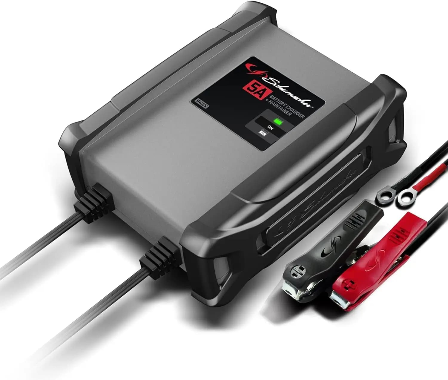 Caricabatterie e mantenitore intelligente da 6 V/12 V - 5 A automatico per motocicli, auto, tosaerba con morsetti a collegamento rapido