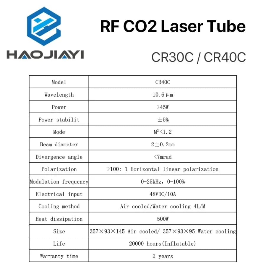 Laser Tube CO2 CRD 30W 40W Laser Tube RF CR30C / CR40C for Laser Marking Machine CO2