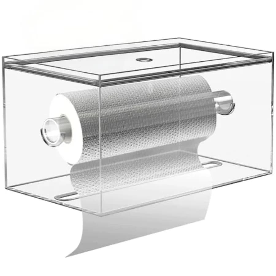 Portarotolo da Cucina con Coperchio, Dispenser e Contenitore da Parete in Acrilico per Carta Assorbente con Mensola per Bagno