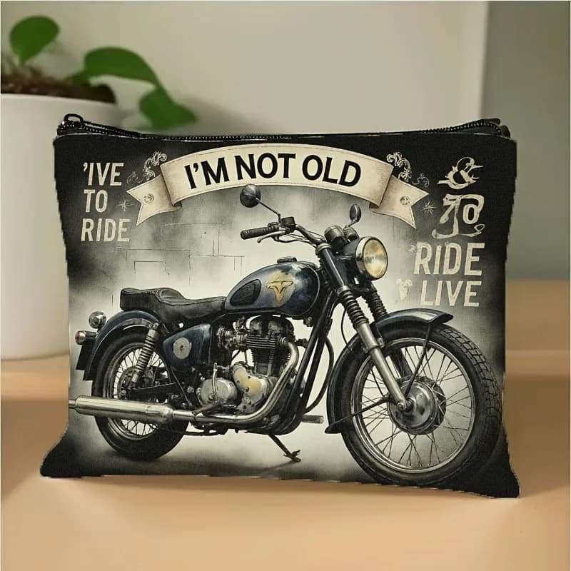 Borsa per il trucco con stampa moto da 1 pezzo - Pochette multifunzionale con cerniera per donna, borsa da viaggio perfetta con cerniera, divertente regalo di compleanno