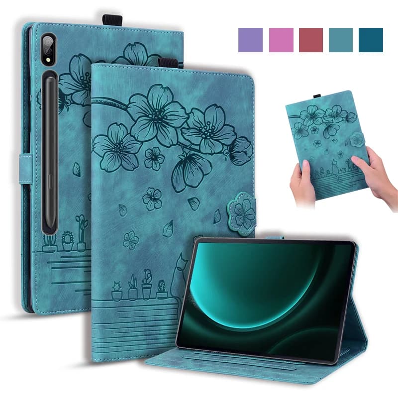 Found For Samsung Galaxy Tab S9 FE Case 10.9 "Relief 3D Flower Cat Wallet Tablet Coque For Galaxy Tab S9 FE Cover SM-X510 X516