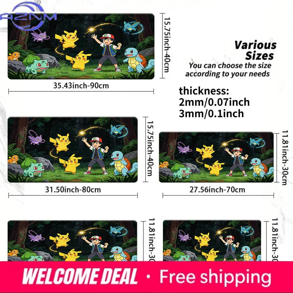Tappetino per mouse da gioco Pokemon Ash & Starters Forest Adventure, tappetino da scrivania antiscivolo